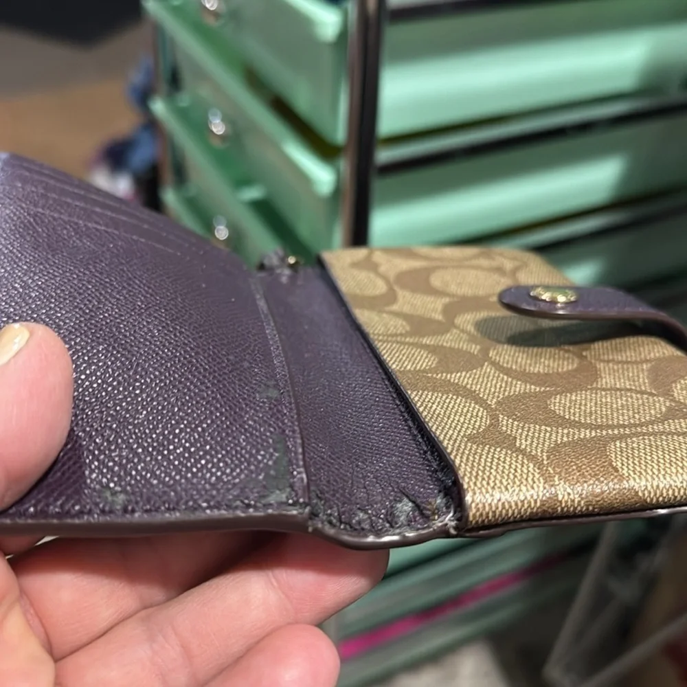 Coach wristlet wallet tan purple signature C leather